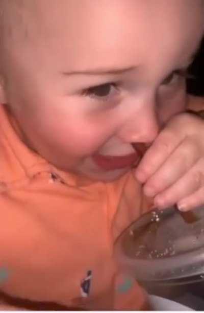 Curious baby sipped thru his nose