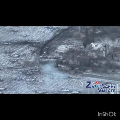 RU POV: Ukrainian Bradley got hit by Russian ATGM, likely disabled its turret, Stepove.