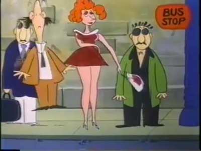 Wind-Ups from Hanna-Barbera's Jokebook in 1982. Apparently the original animators wanted the lady in red without panties. So someone did an edit on this clip to show her 