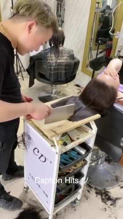Getting a haircut from a chef