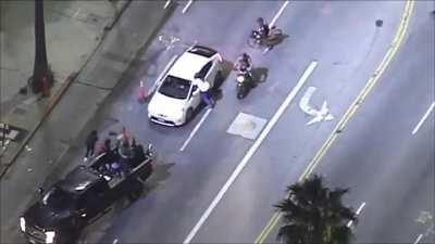 Second helicopter cam of the white prius attacked and chased by a BLM mob in Hollywood