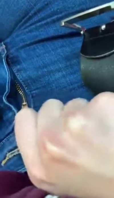 Unbuckling my black belt and unzipping my tight blue jeans (right hand)