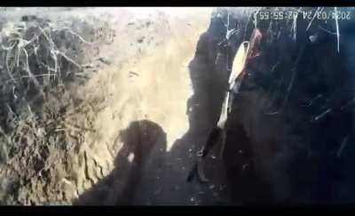 Wounded Ukrainian soldier of the 79th Air Assault Brigade defended his trench while waiting for his MedEvac. Novomikhailivka, 24.03.2024