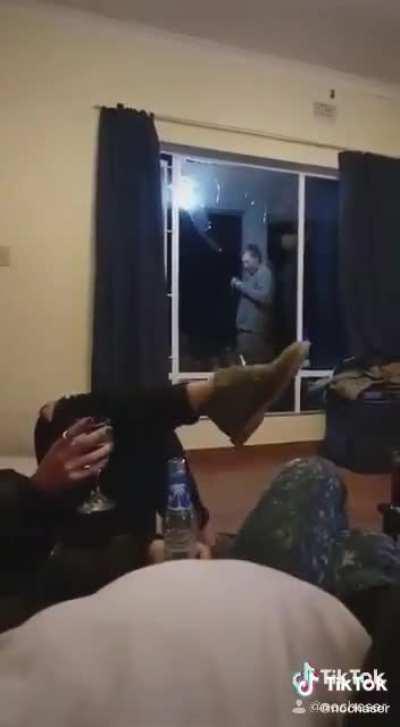 Hit him with a stool?.... oh no