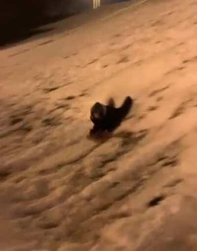 WCGW sledding towards a ditch