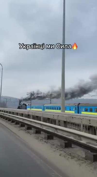 Steam locomotive train wokring in Kyiv during electricity blackout