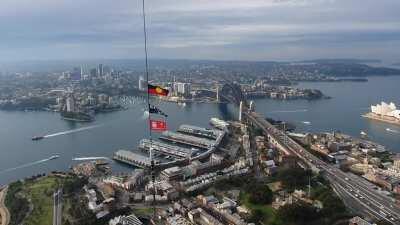 Asked the crane driver to wave the flag for us