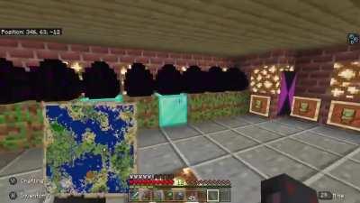 This is my wall and a half of treasures in my survival world, including some illegal items thanks to console edition's resetting the End and a buggy world transfer from xbox one edition to bedrock.