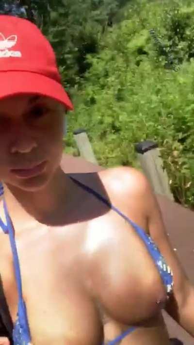 I’ll put my mask on, but I’m keeping my top off. Now it’s fair.