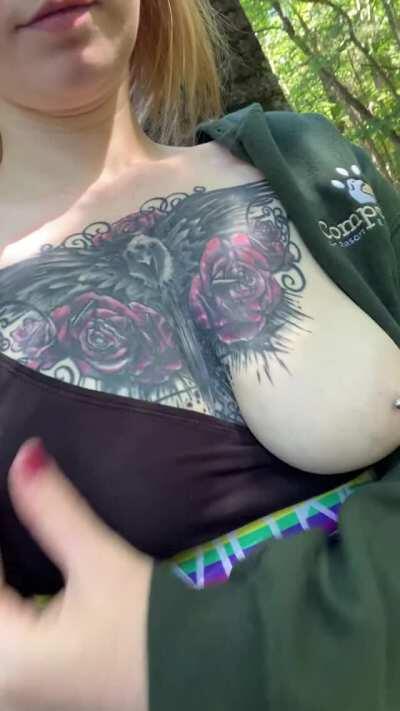 Always happy to get my titties out for the birds and the bees 🐝