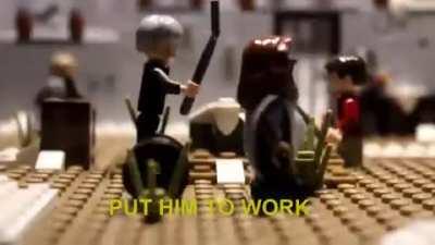 A MAN IS PREACHIGN THE TORAH IN LEGO CITY