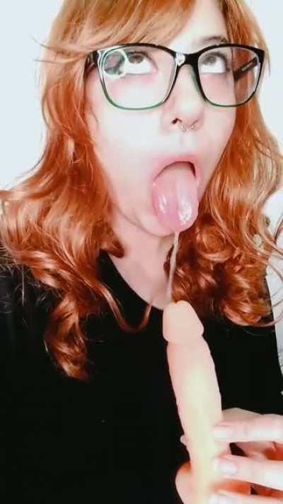 drooling over a fake penis :(