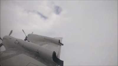 NOAA WP-3D Orion flying into the eye of Hurricane Laura