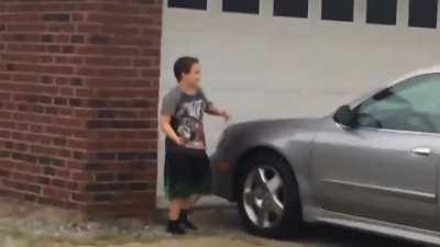 Kid destroys neighbors stuff then gets arrested later