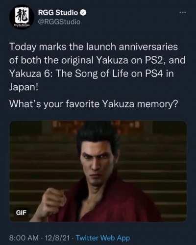 RGG Studio posted this on Twitter. Happy Anniversary! What’s your guys’ favorite Yakuza memory?