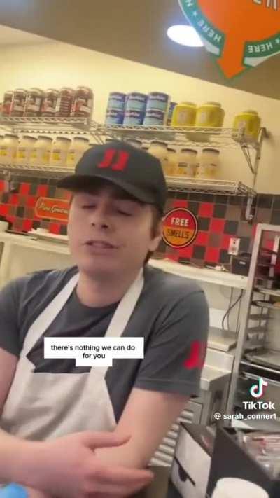 customer gets upset when he can't pay with cash