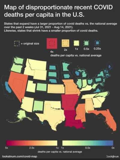 Map of disproportionate recent COVID deaths per capita in the U.S. [OC]