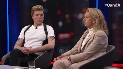Reuben Kaye fails to hold it in next to Nationals Senate Leader Bridget McKenzie on QandA