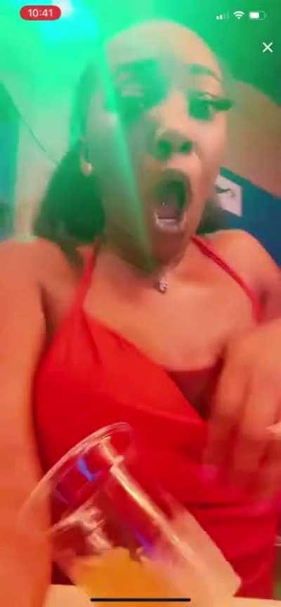 Old one in my camera roll. She knocked her drink over with her titty lmao. TikTok @tiffanydaniell