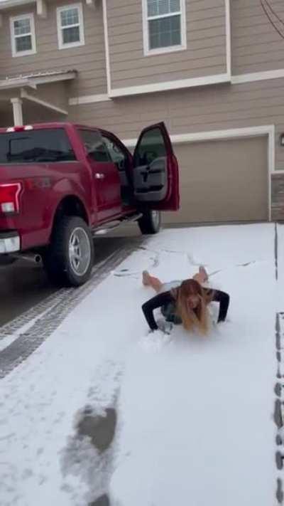 WCGW walking on icy road in heels..