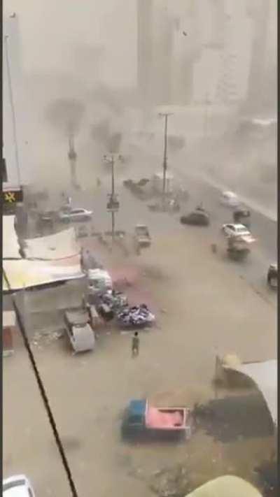 Karachi in the midst of a dust storm earlier today.