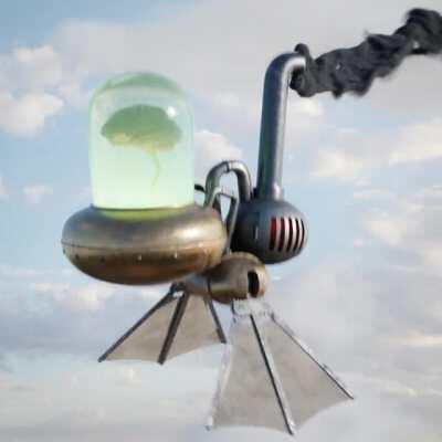 Steampunk Brain Ship - made in Blender