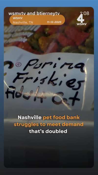 NHA & WSMV4 TV. Pet Food Bank. November 12th 2025. IG Story. Published 13th