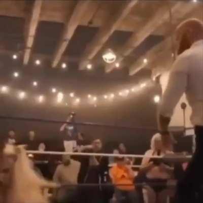 Sadiee gets punted by a gentleman. 