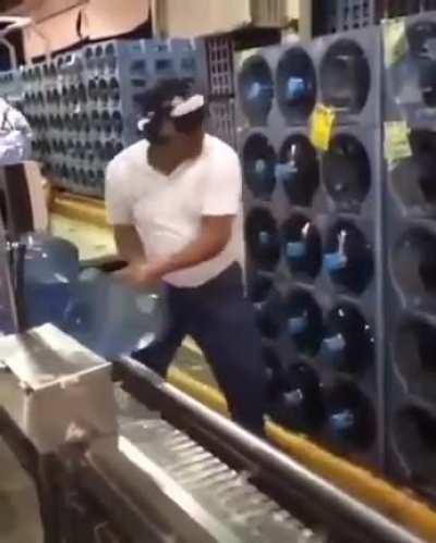 The seemingly effortless way of how they stack these water bottles