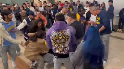 Chaos erupted in the arena after the Lakers-Nuggets game