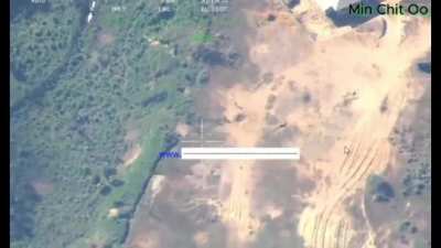 Myanmar Junta Drone Records low-framerate video of Arakan Army (Rakhine Buddhist Anti-Junta Paramilitary) Being Targeted by Artillery Strikes while Infiltrating the 372nd Light Infantry Battalion Base in Ann (November 2024)