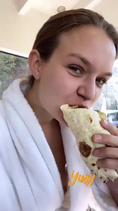 I'm ashamed that this burrito eating nip slip slut wasn't posted here earlier. Josephine Skriver would easily swallow my cock whole.