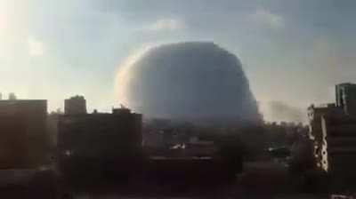 Hangar full of fireworks exploding in Beirut port, Lebanon.