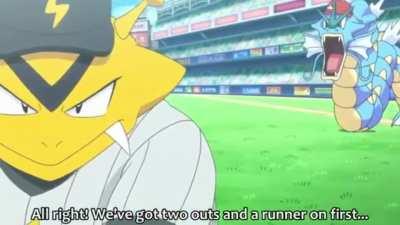 Pokemons playing a Baseball game at Yankee Stadium.