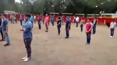 “A teacher shows that a bull in a square full of people does not attack anyone if it is not threatened”