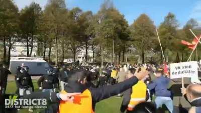 Hollanda'da atlı polisler, yürüyüş yapan terör örgütü pkk destekçilerine müdahale etti