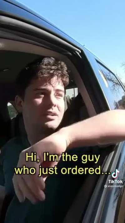 White guy orders Chinese at the drive-thru
