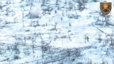 Ukraine 22nd Brigade video - ruzzians in winter colors are trying to attack across a field, running with many being hit with Mk19 grenade launcher, mortar, cluster cassettes, et c., 29 January 