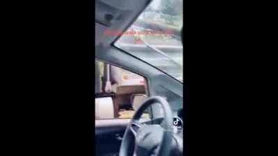 Girl uses the force to stop an oncoming catastrophe to her car.