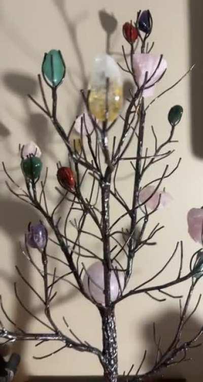 Crystal tree in mild steel on black walnut