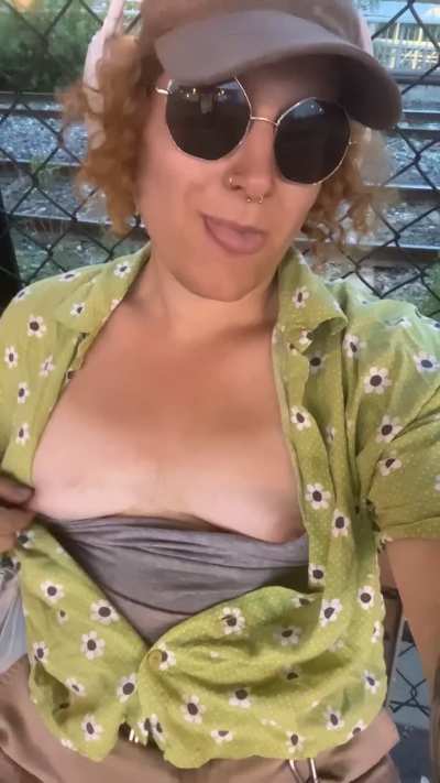 Titties out at the train station 😘