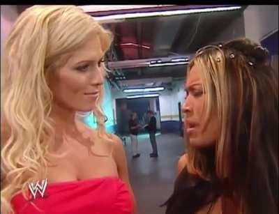 Melina Calls Torrie An Old Washed Up Has-Been And Promises To Take Every Single Bit Of The Nasty Sluts Clothing Off.