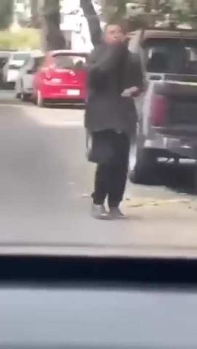 American tweaker armed with a knife throws a rock at passersby in Mexico City