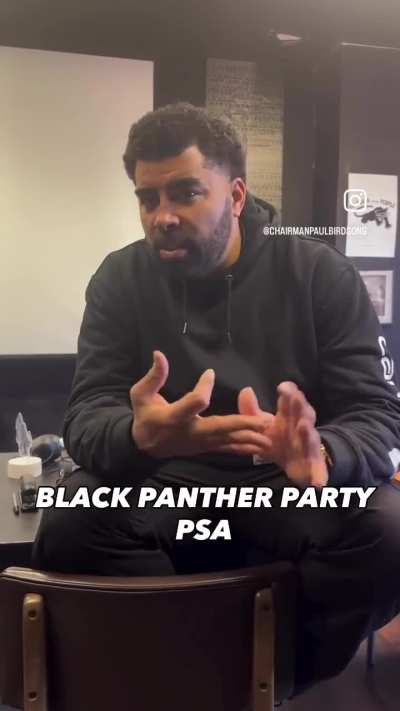 Chairman Paul Birdsong gives a PSA for the Black Panther Party for Self Defense