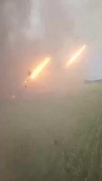 3 Ukrainian BM-27 Uraga's on a mission to level a Russian position somewhere on the front recently 