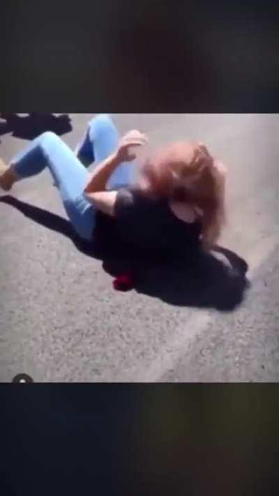 Small Girl knocks down a Tall Girl (Angle 2)