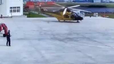 New pilot destroys helicopter without ever taking off.