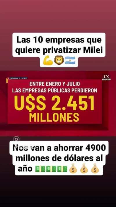 Las 10 empresas que milei quiere privatizar, cuanto perdieron y cuanto nos ahorraríamos 