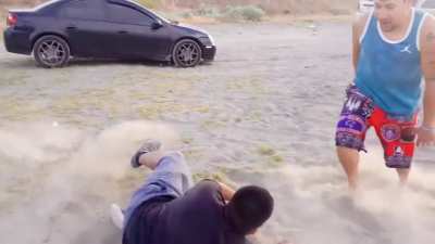 Tough guy knocks out the littlest guy at the party; Gets handled by his buddy 