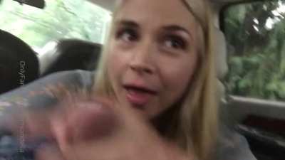 Sarah sucks cum out in the backseat